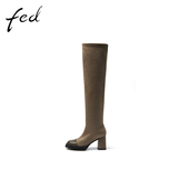 fed过膝长靴冬季 瘦瘦靴高筒靴女BGB002 粗跟时尚 新款 靴子法式
