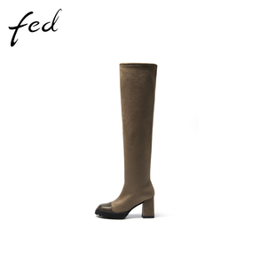 粗跟时尚 靴子法式 瘦瘦靴高筒靴女BGB002 新款 fed过膝长靴冬季