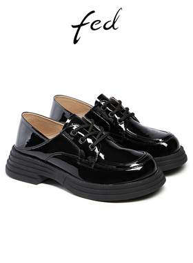 fed黑色小皮鞋春季新款女鞋厚底乐福鞋真皮牛津鞋女款DBS211