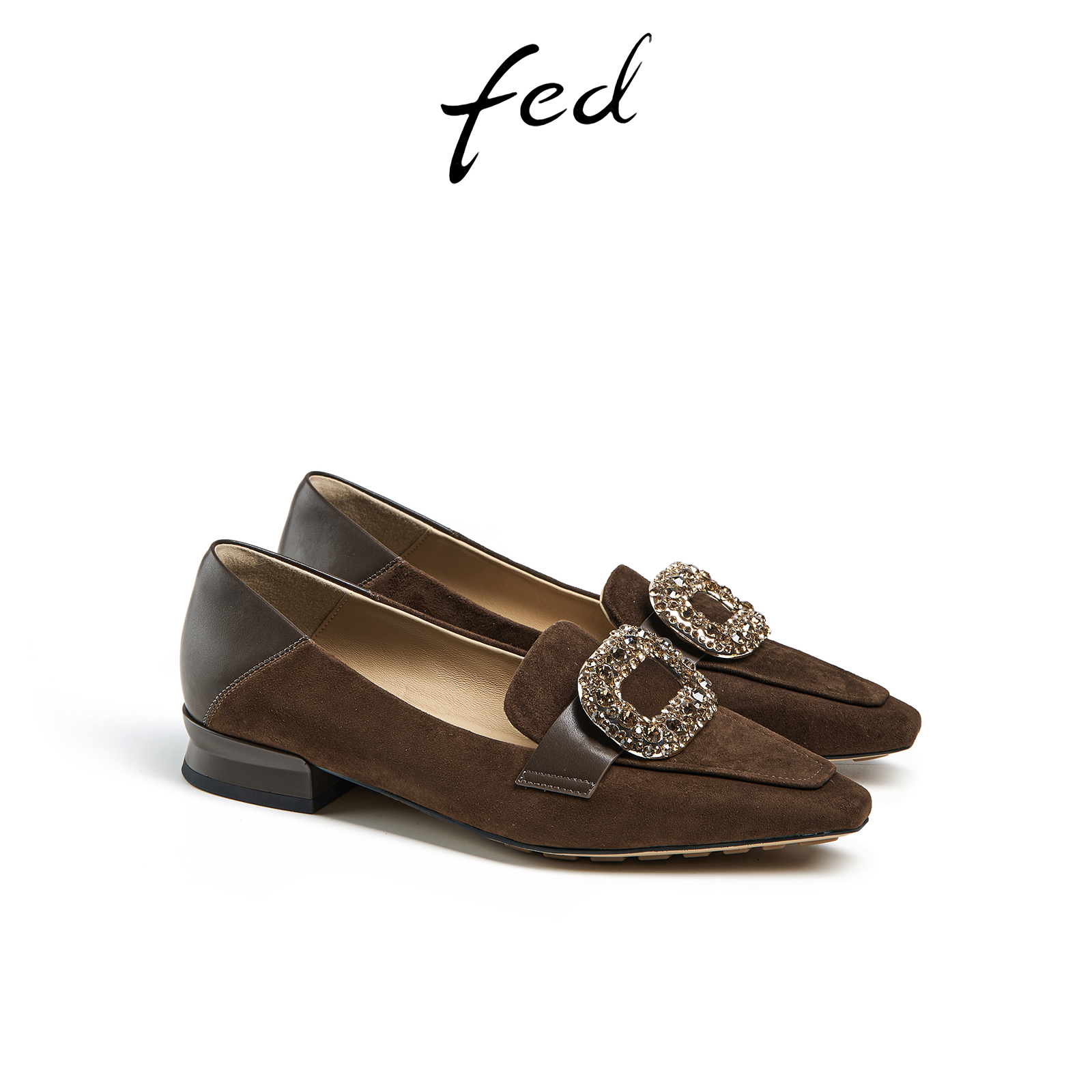 fed复古深口单鞋女秋季新款女鞋水钻低跟通勤鞋女款DBS213