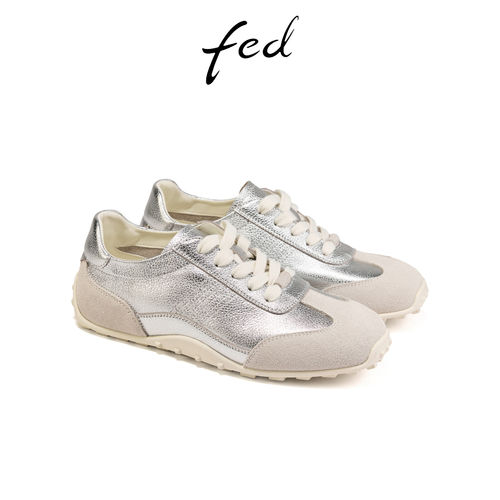 fed银色阿甘鞋秋季新款女鞋真皮德训鞋轻便休闲鞋女FWS396