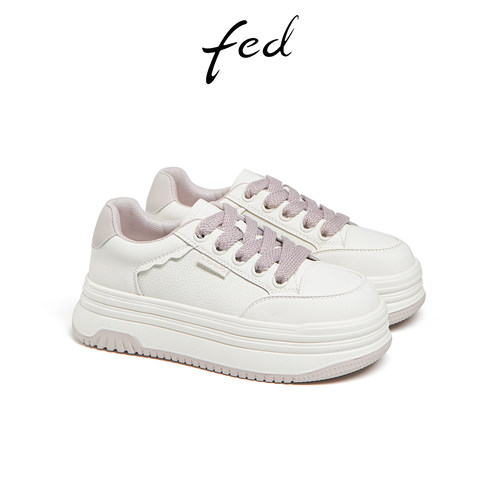 fed增高板鞋春季新款女鞋紫色小白鞋轻便皮面休闲鞋DCS260