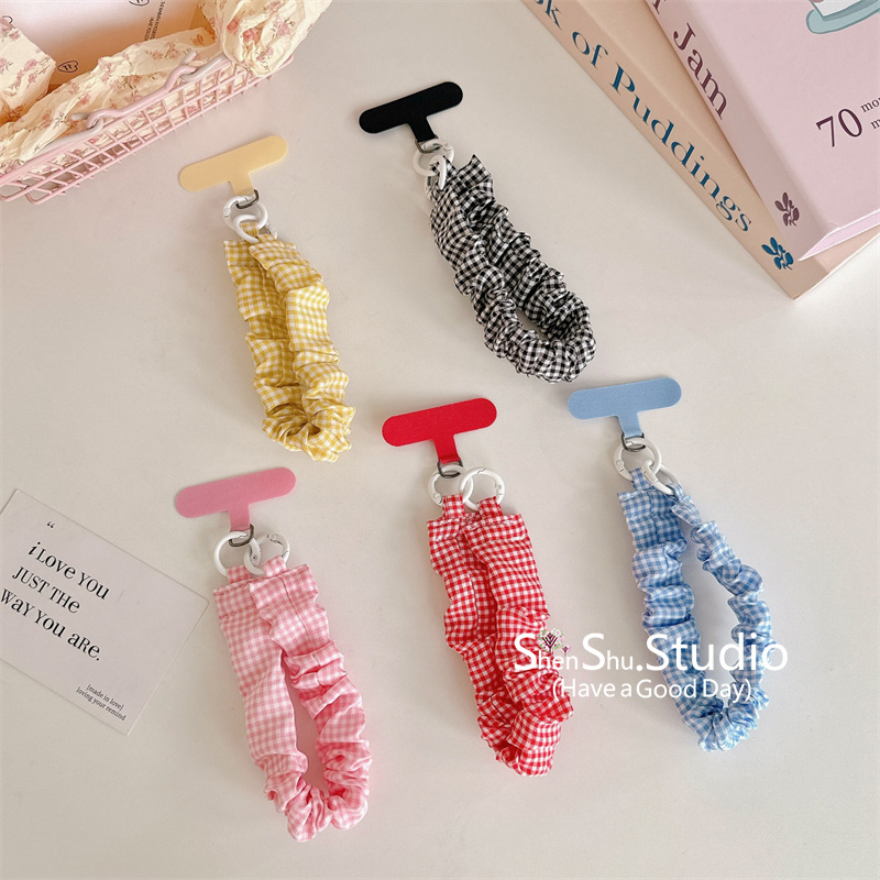 ins风格纹手机挂绳松紧弹力绳超好看少女手腕防丢挂件小众文艺高级手绳褶皱宽带包包钥匙扣相机带挂饰垫片壳