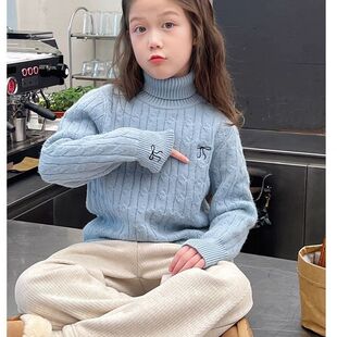 安阳童装女童冬季高领加绒加厚儿童毛衣新款潮牌洋气女童针织衫上