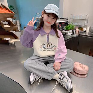 安阳童装女童加绒卫衣2025春秋新款洋气小女孩上衣秋季翻领POLO衫