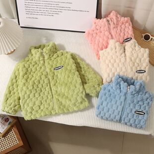 安阳童装儿童毛毛外套秋冬款加绒上衣法兰绒男女童保暖