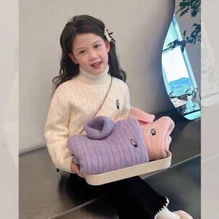 安阳童装不起球女童毛衣高领一体绒针织衫保暖秋冬款加绒加厚百搭