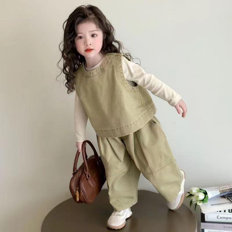 安阳童装女童春装马甲套装2025新款儿童洋气时髦韩版衣服春秋款休