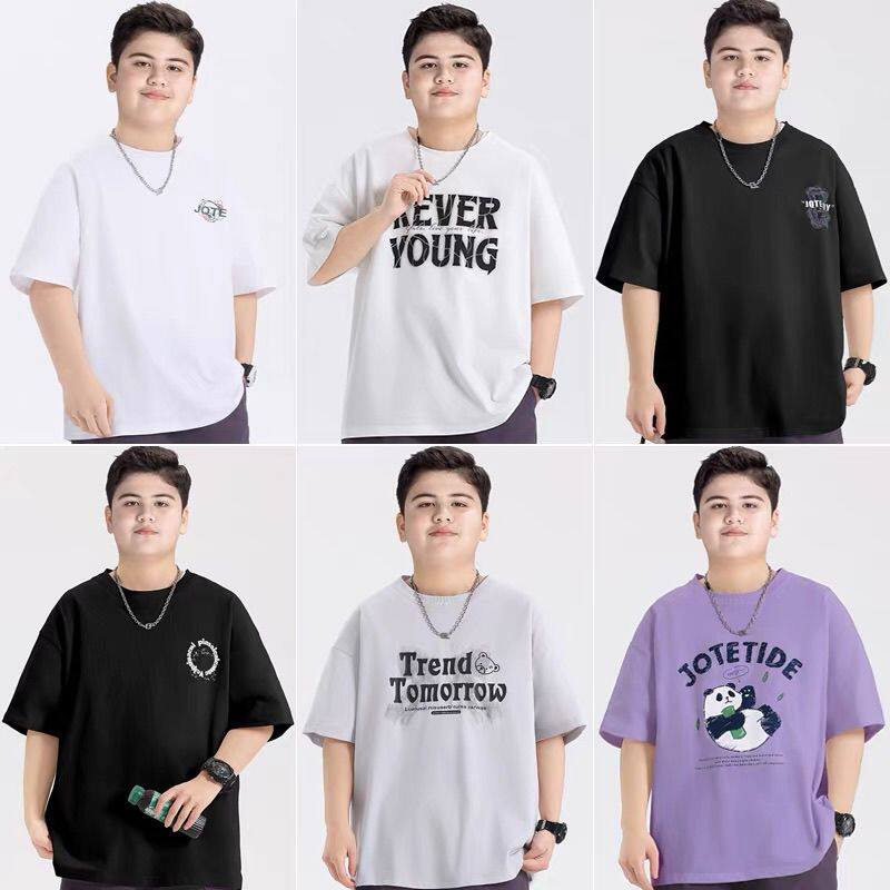 安阳童装胖童装男童加肥加大T恤男短袖夏季纯棉薄款上衣中大童潮