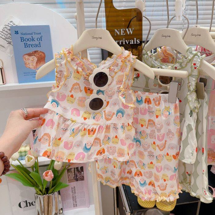 安阳童装婴儿棉绸裙子女童棉绸碎花夏季套装宝宝薄款七分裤棉绸套