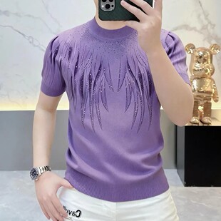 2026男士 圆领短袖 春夏季 欧货T恤烫钻修身 针织a3 新款 阳仔精品男装