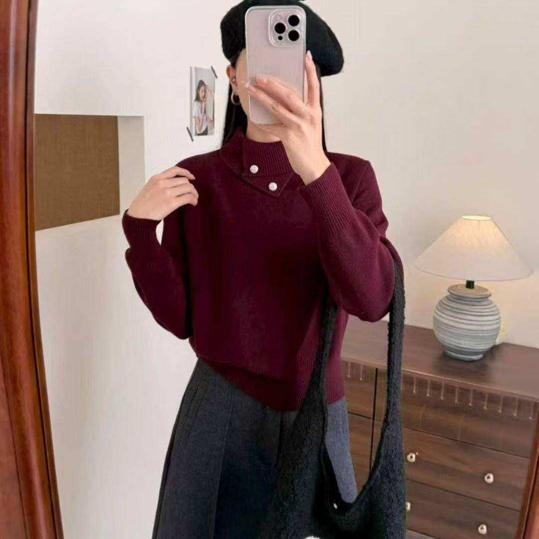 /小鑫甄选服饰女装不规则翻领针织衫秋冬立领加厚毛衣韩版宽松a34