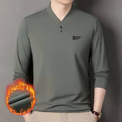 LB精品男装加绒长袖T恤2025冬季新款时尚休闲纯色百搭德绒打底衫