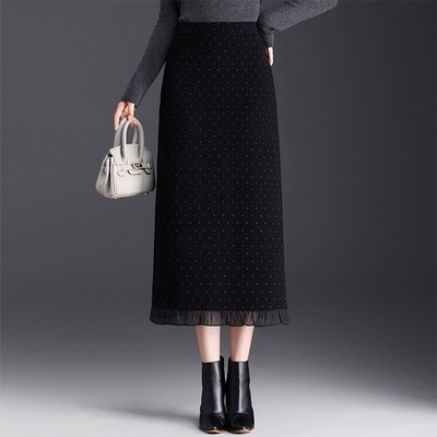 直筒裙半身裙女春秋2025新款中长裙气质烫钻过膝港味包臀裙一步裙