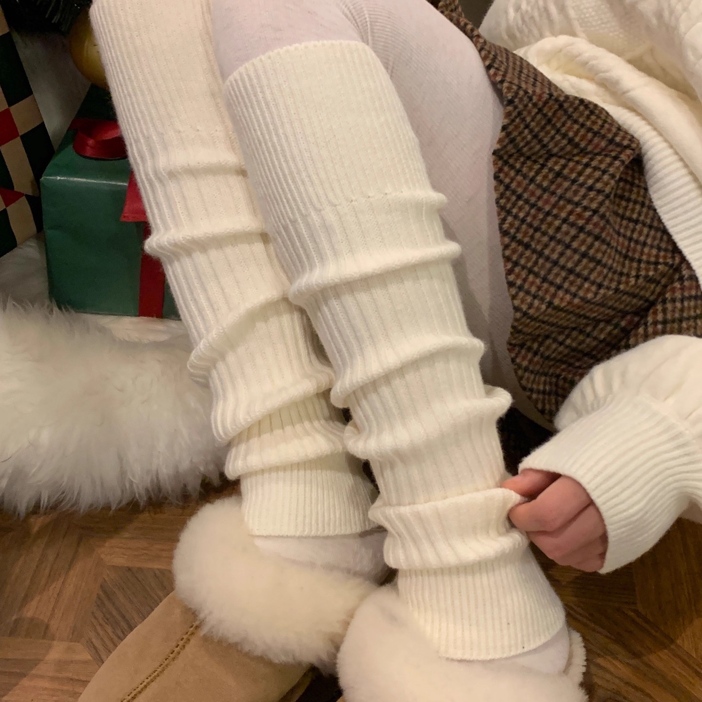 白色袜套堆堆袜女秋冬加厚长筒配打底裤小腿袜雪地靴保暖微喇腿套