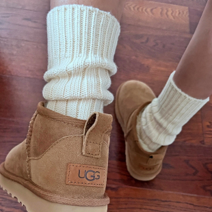 针织搭配雪地靴也太好看了!慵懒感米色粗线堆堆加厚保暖中筒男女