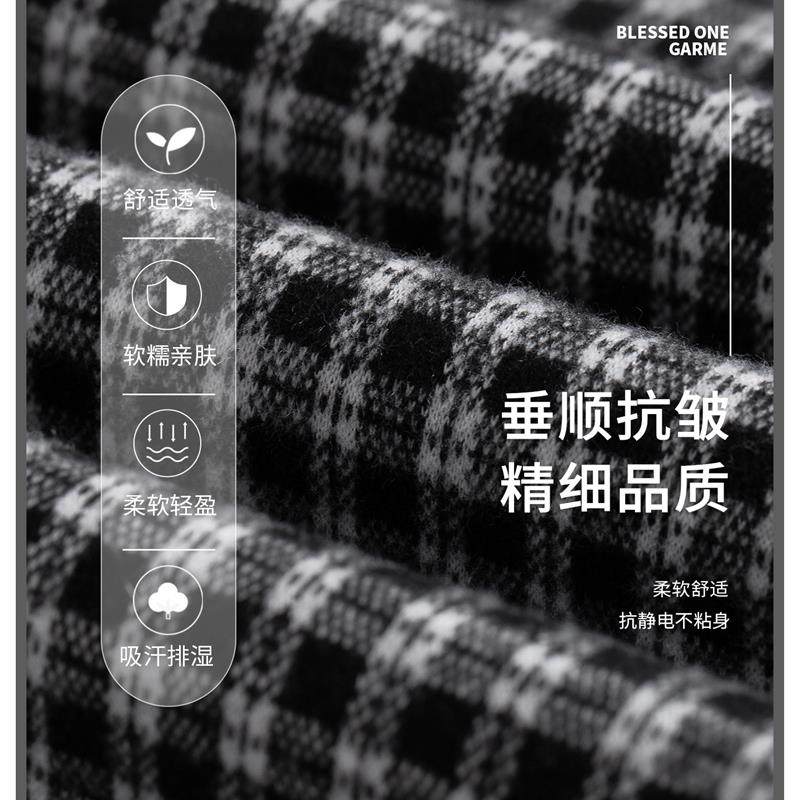 黑色格子裤子女加绒2025新款秋冬季大码宽松慵懒小个子毛呢阔腿裤