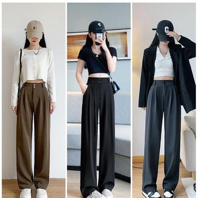 灰色西装裤子女2025新款春秋高级感垂感西裤直筒小个子窄版阔腿裤