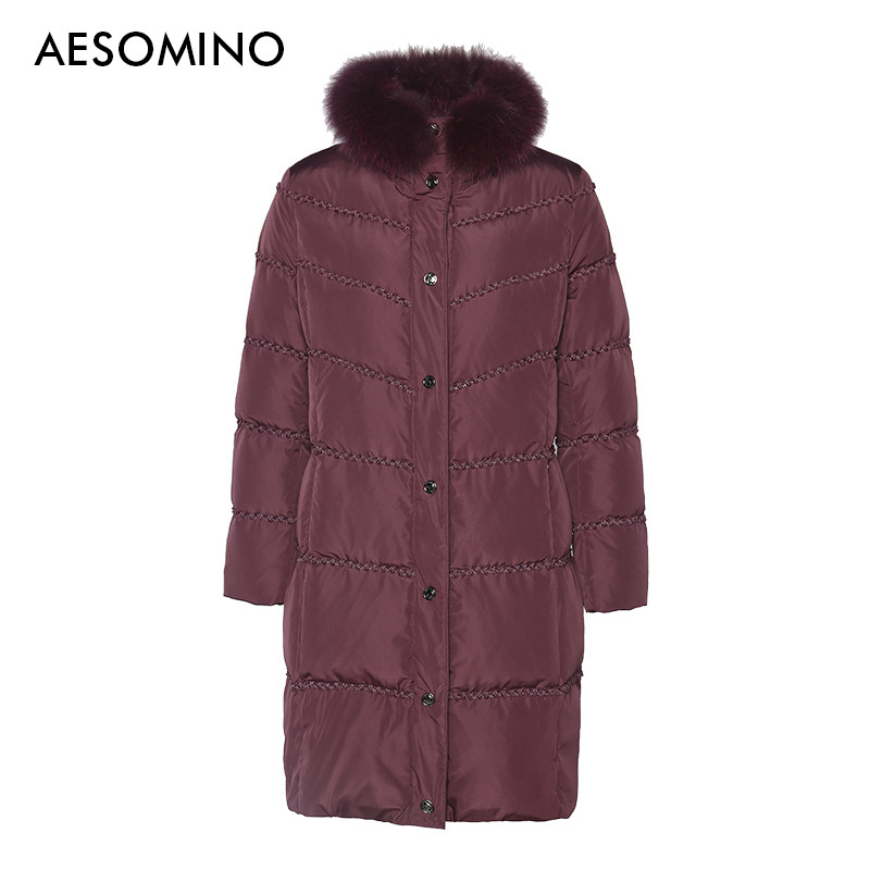 冬季中长款保暖毛领羽绒服