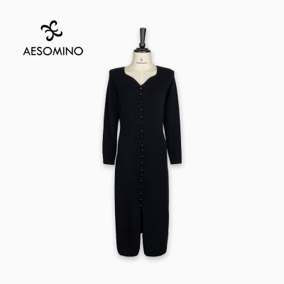 春秋针织连衣裙黑色衣莎美诺