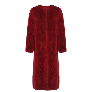 皮草女款冬季羊毛皮一体大衣中长款直筒红色皮大衣