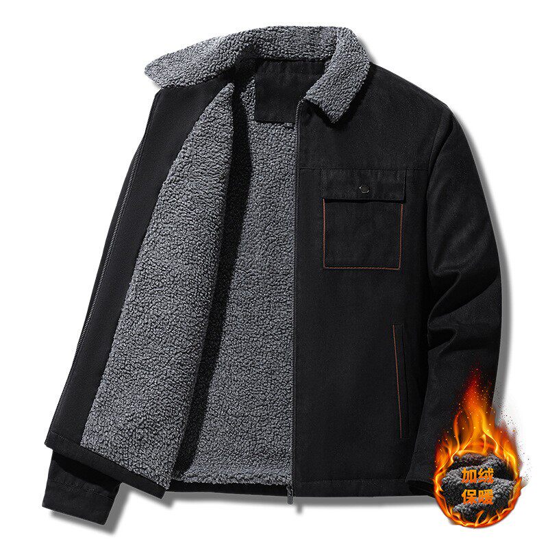 外贸麂皮绒外套男士秋冬季加绒加厚棉服羊羔绒棉衣翻领夹克潮a9