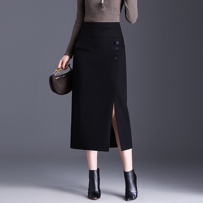 西装开叉半身裙女春秋2025新款高腰包臀裙中长气质修身直筒一步裙