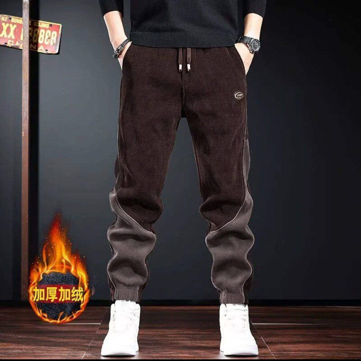 恒清男裤灯芯绒休闲裤男士冬季韩版潮流加绒束脚裤时尚拼色哈伦裤,男装,休闲裤,淘宝优惠券,粉丝福利购,淘宝优惠卷