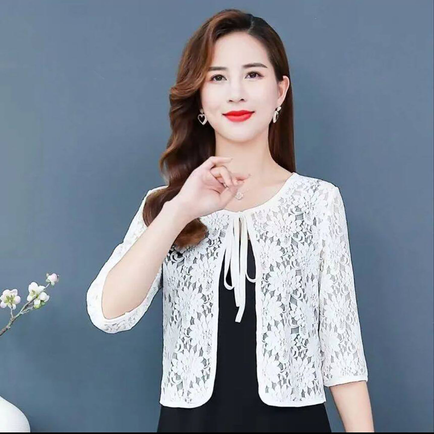宾么女装系带蝴蝶结披肩夏季女士蕾丝外搭空调衫上衣薄款开衫外a8
