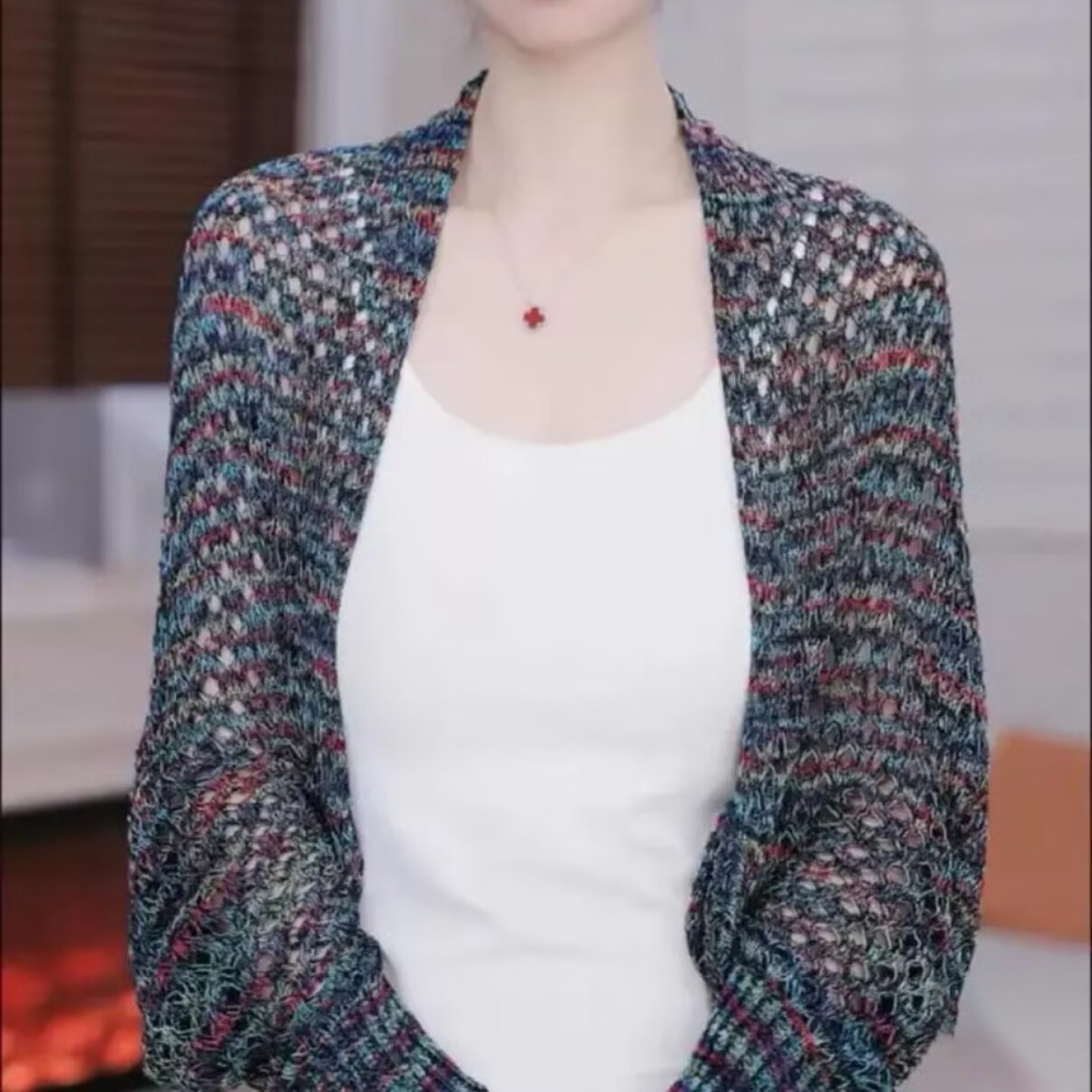 名佳怡女装镂空彩色防晒披肩2026新款夏季女士百搭空调针织开衫a5