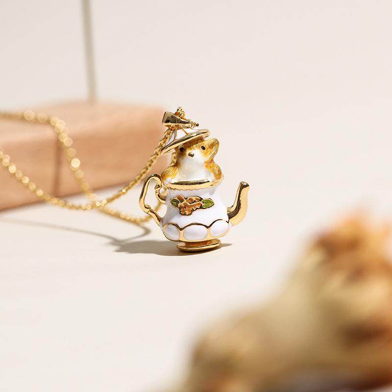 珐琅彩童话风仓鼠与茶壶耳环项链英国原创小众设计师 手绘,饰品/流行首饰/时尚饰品新,项链,淘宝优惠券,粉丝福利购,淘宝优惠卷