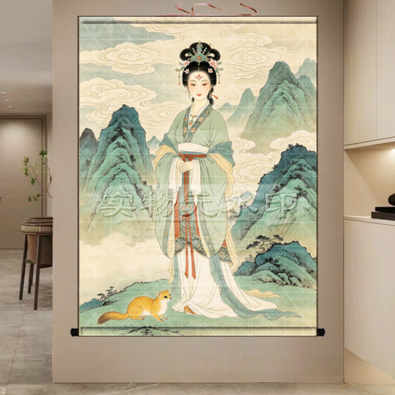 黄鼠狼真身像挂画家用供奉装饰画客厅招财黄大仙黄家娘娘卷轴画