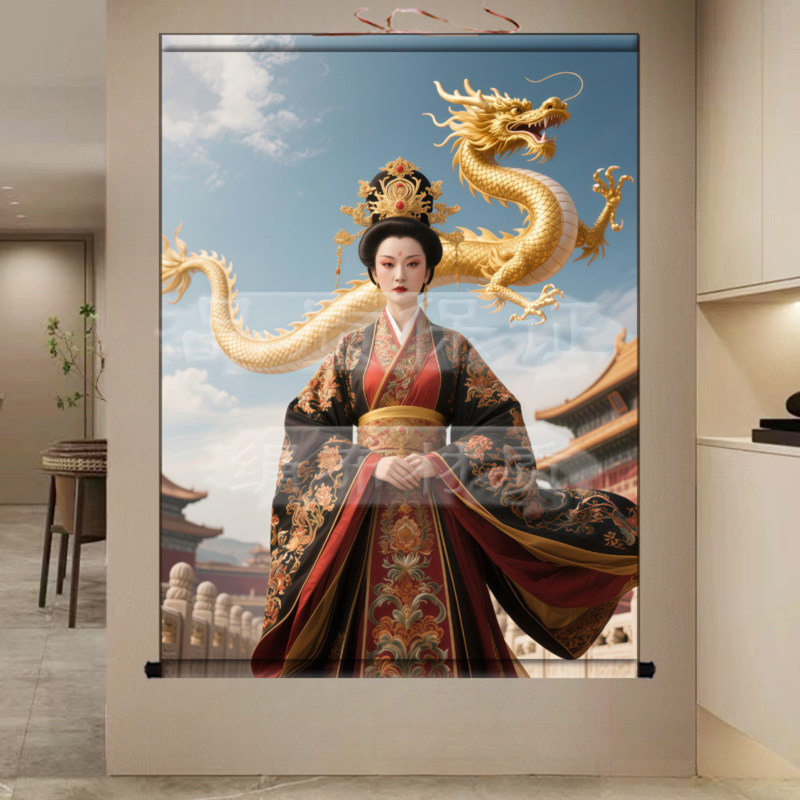 女金龙画像挂画出马堂口供奉龙家娘娘装饰画家用客厅招财龙女卷轴
