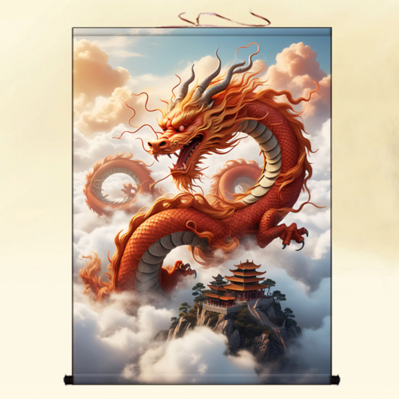 龙腾万里客厅装饰画黑龙红龙挂画