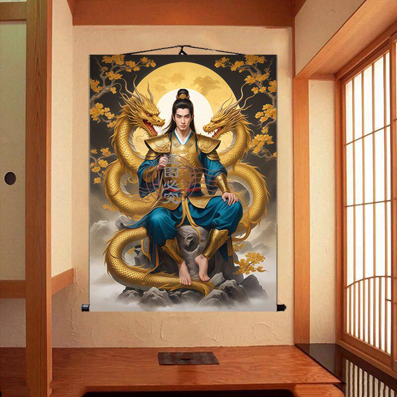胡天龙画像挂画东北出马堂口供装饰画家用金龙神像招财镇宅卷轴画