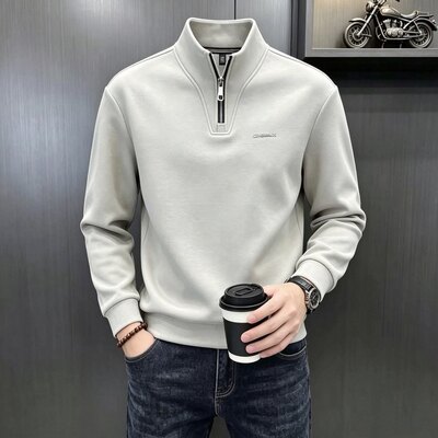 半拉链立领套头男卫衣秋季新款简约印花体恤潮流百搭宽松上衣a2