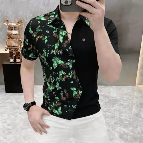 卡尔精品服饰夏季男士时尚不对称翻领短袖POLO衫休闲半袖T恤男a8