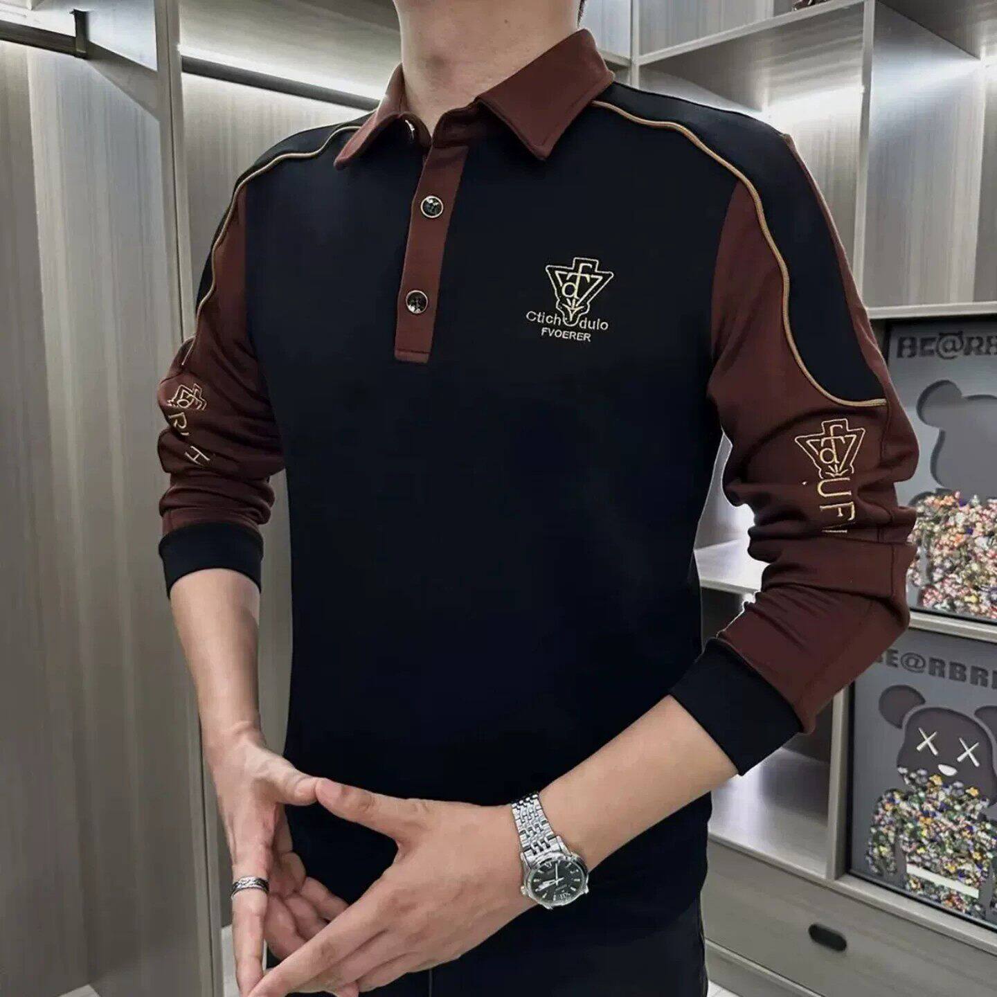 维干臻品男装秋冬季高档卫衣修身百搭刺绣POLO衫男士时尚轻奢长a1
