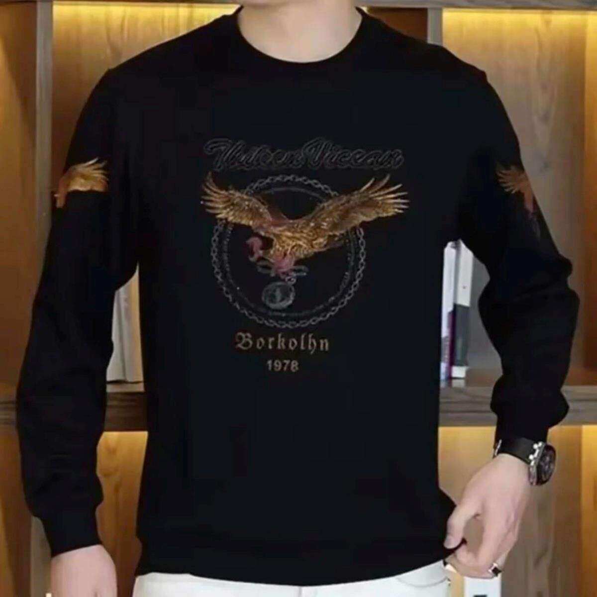 牧语服饰店2026秋冬男士高品质欧货大老鹰时尚休闲圆领长袖卫衣a5