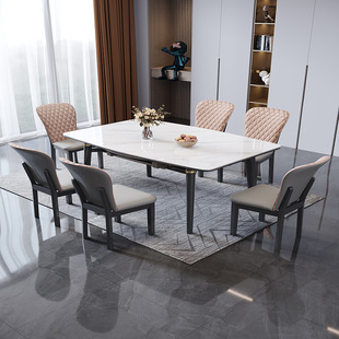 现代简约大理石餐桌椅组合可伸缩折叠岩板餐桌大圆桌家用吃饭桌子