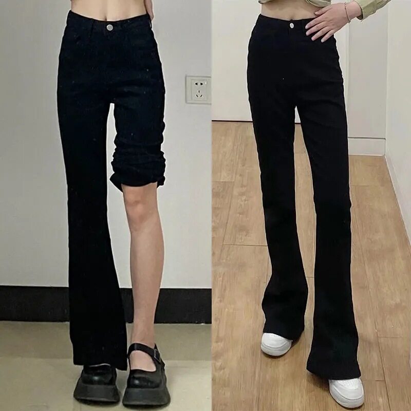 欧美ins辣妹风黑色微喇叭牛仔裤子女春夏高腰显瘦小众修身长裤潮