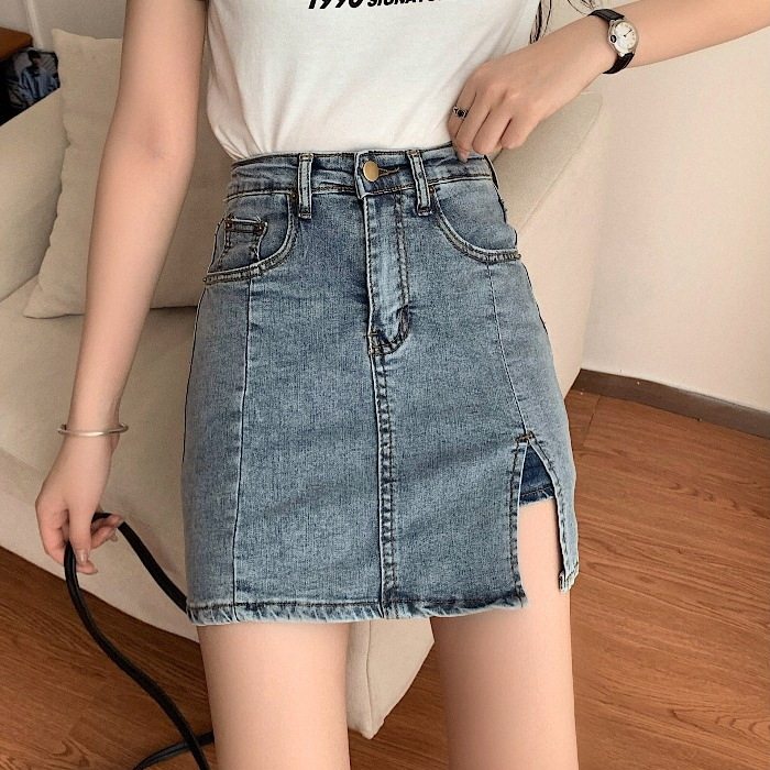 牛仔半身裙女春装2021新款高腰显瘦A字裙防走光百搭包臀短裙子潮