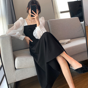 2024秋冬季胖妹妹法式复古方领显瘦连衣裙大码女装赫本风收腰长袖