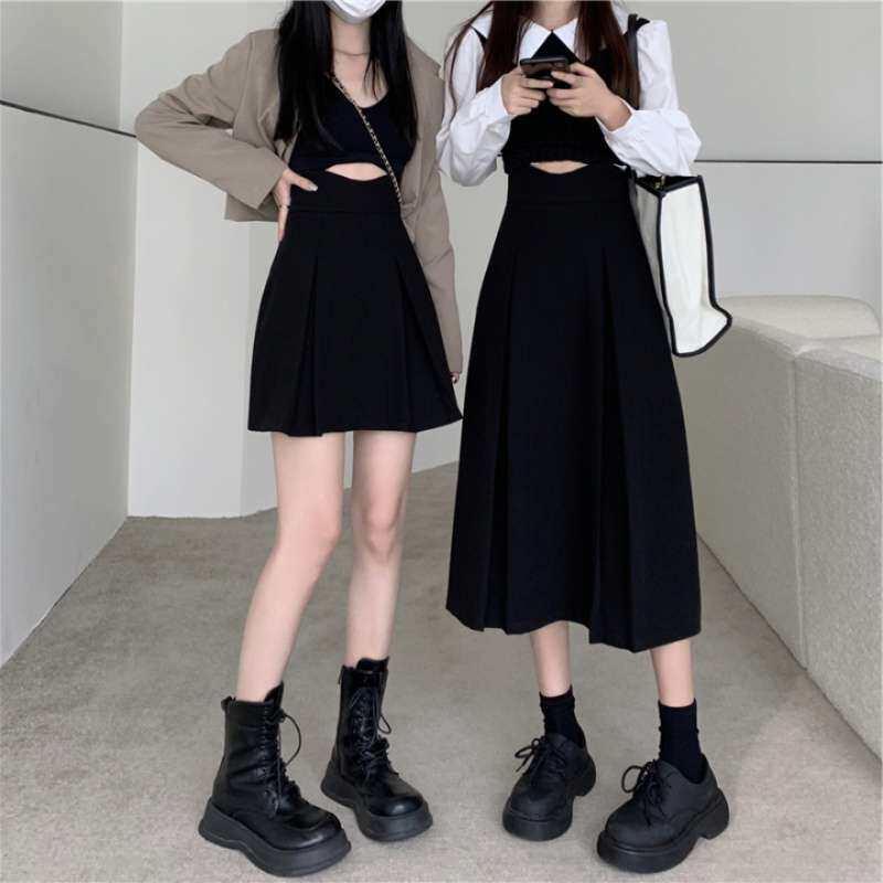 大码胖妹妹黑色半身裙女春秋2024新款高腰显瘦A字中长款包臀短裙