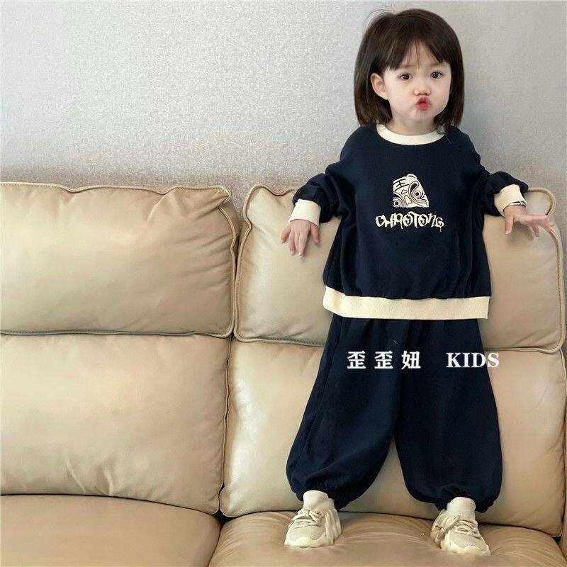宝宝秋装2025早秋卫衣男女童套装卡通撞色宽松韩版外穿两件套潮