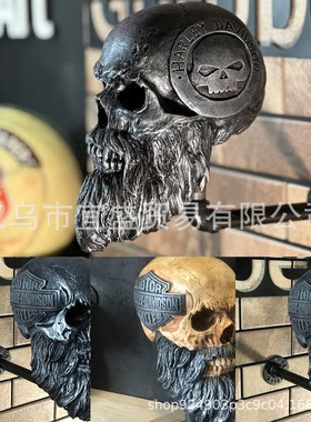 跨境骷髅壁饰摆件摩托车头盔装饰品设计家居骷髅壁挂树脂工艺品