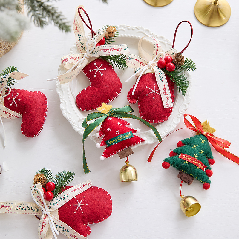 圣诞节装饰品布艺红色圣诞树挂件圣诞袜挂饰圣诞树场景布置小道具