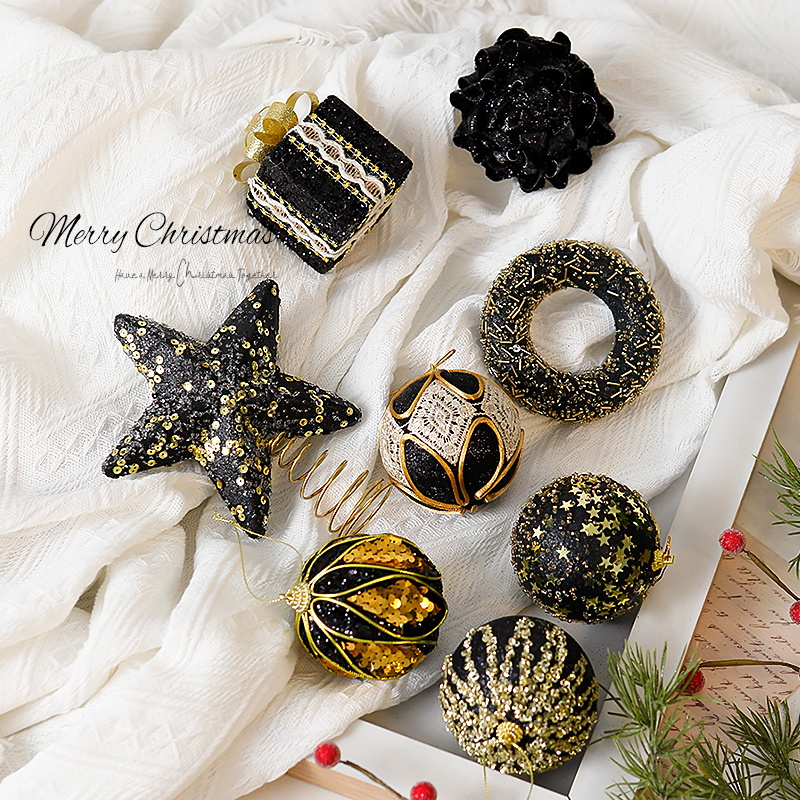 黑金圣诞树装饰挂件圣诞球礼包挂饰道具圣诞节氛围场景布置小摆件