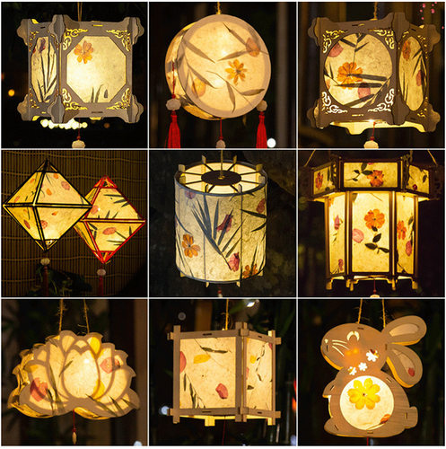 新年纸灯笼幼儿园手工diy材料包过年儿童手提小兔子花灯古风宫灯