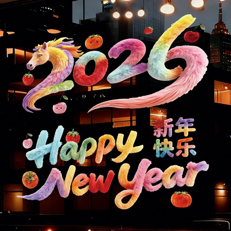 新年静电贴2026马年新款立体窗贴乔迁新居玻璃门贴纸过年装饰窗花